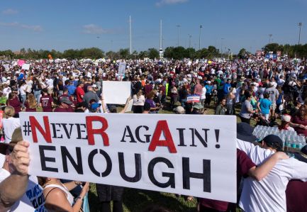 Mandatory Credit: Photo by CRISTOBAL HERRERA/EPA-EFE/REX/Shutterstock (9475429t) Community members and students participate of the March For Our Lives in Parkland, Florida, USA on 24 March 2018. March For Our Lives was organized in response to the 14 February shooting at Marjory Stoneman Douglas High School in Parkland, Florida. The student activists demand that their lives and safety become a priority, and an end to gun violence and mass shootings in schools. Marjory Stoneman Douglas high school March for our Lives in Parkland, USA - 24 Mar 2018